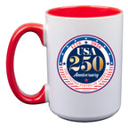 15oz White Mug with Red I/C, 250 Year Anniversary