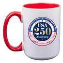 15oz White Mug with Red I/C, 250 Year Anniversary