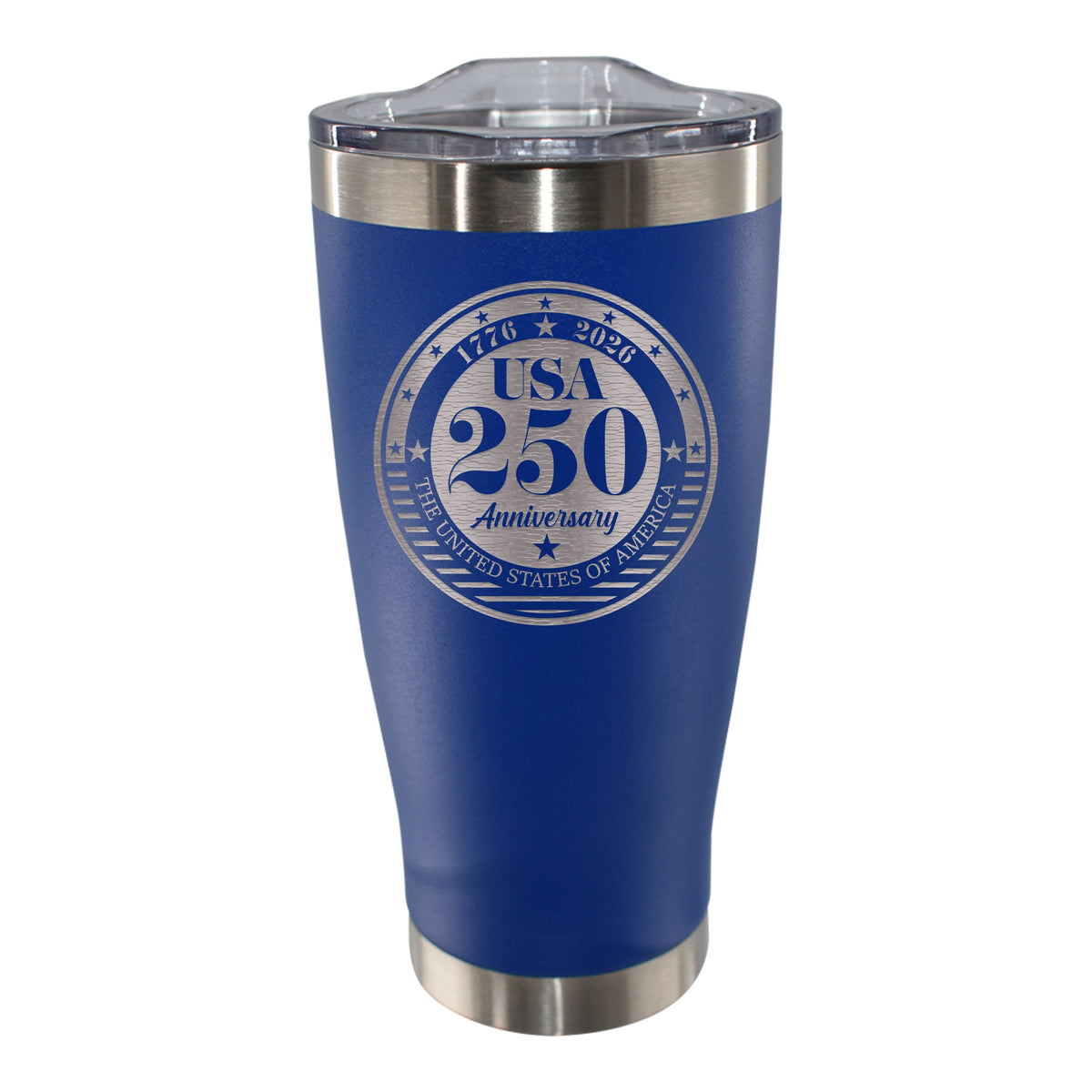 20oz Stainless Steel Tumbler, Royal Blue, Etched, 250 Year Anniversary