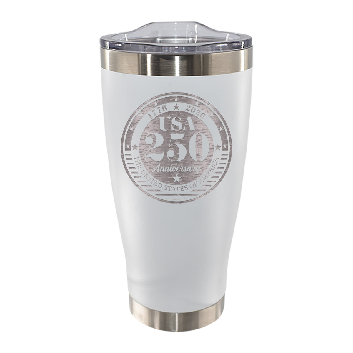 20oz White Stainless Steel Tumbler, Etched, 250 Year Anniversary
