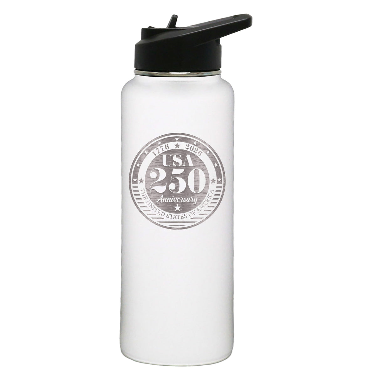 34oz Quencher Water Bottle, White, Etched, 250 Year Anniversary