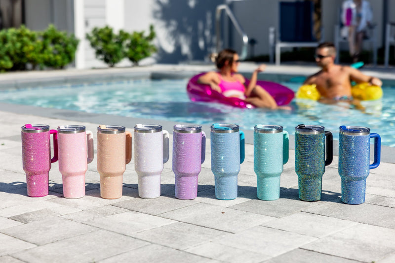 40oz. Bling Tumbler with Handle and Straw Lid | Peach Fuzz