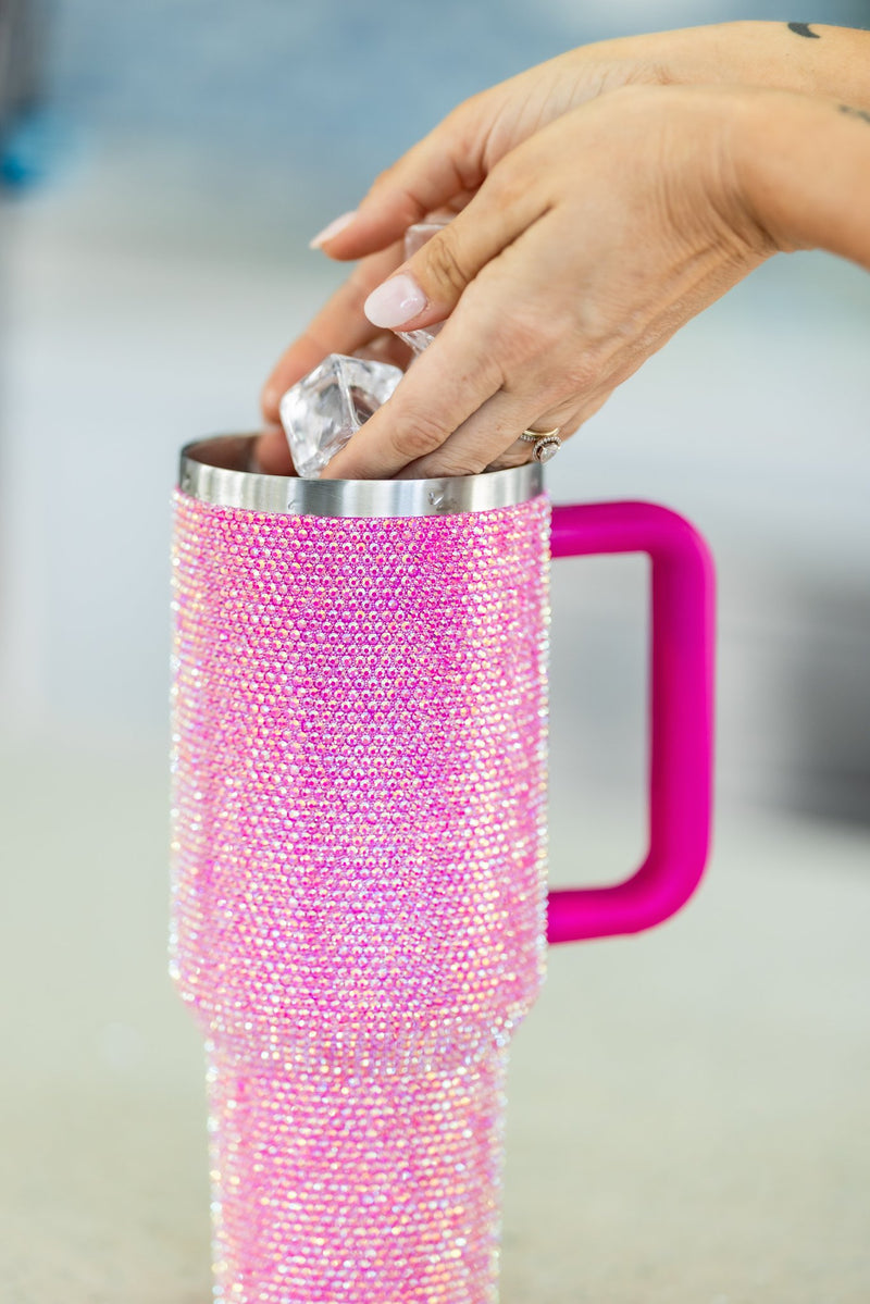 40oz. Bling Tumbler with Handle and Straw Lid | Hot Pink