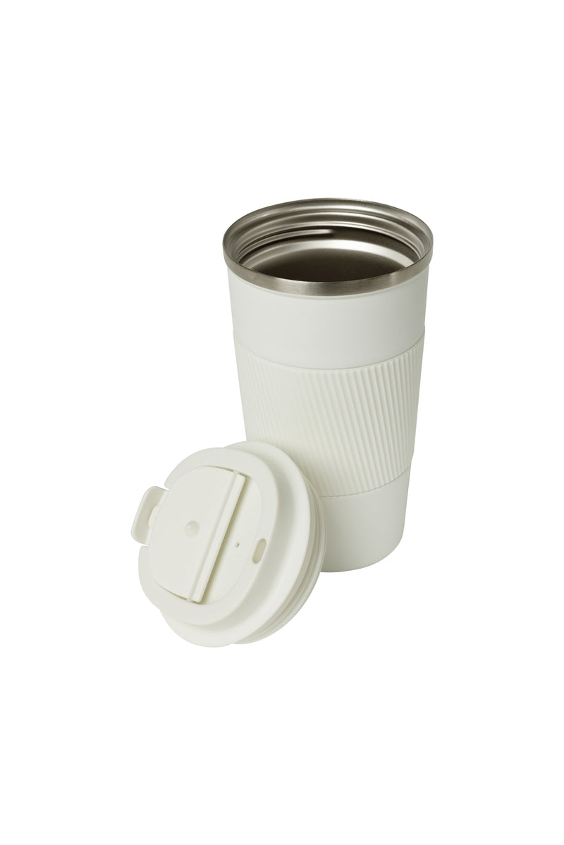 18oz. Travel Coffee Mug with Flip Lid and Silicone Sleeve | White Sand