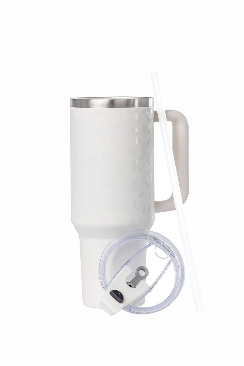 50oz. Tumbler with Handle and Straw Lid | White Sand Leopard
