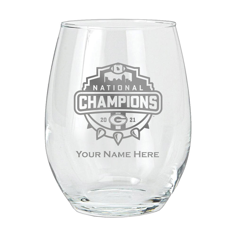 15oz Personalized Etched Stemless Wine Glass | 2021 National Champion Georgia Bulldogs