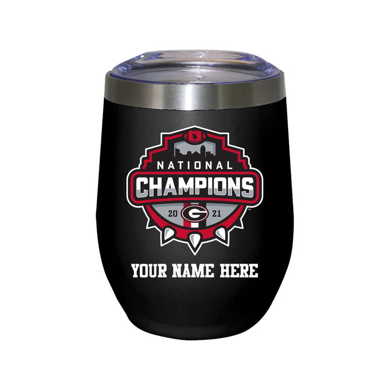 12oz Personalized Black Stainless Steel Stemless Tumbler | 2021 National Champion Georgia Bulldogs