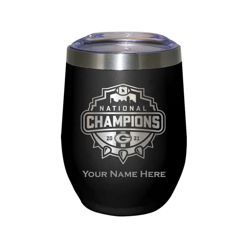 12oz Personalized Black Etched Stainless Steel Stemless Tumbler | 2021 National Champion Georgia Bulldogs