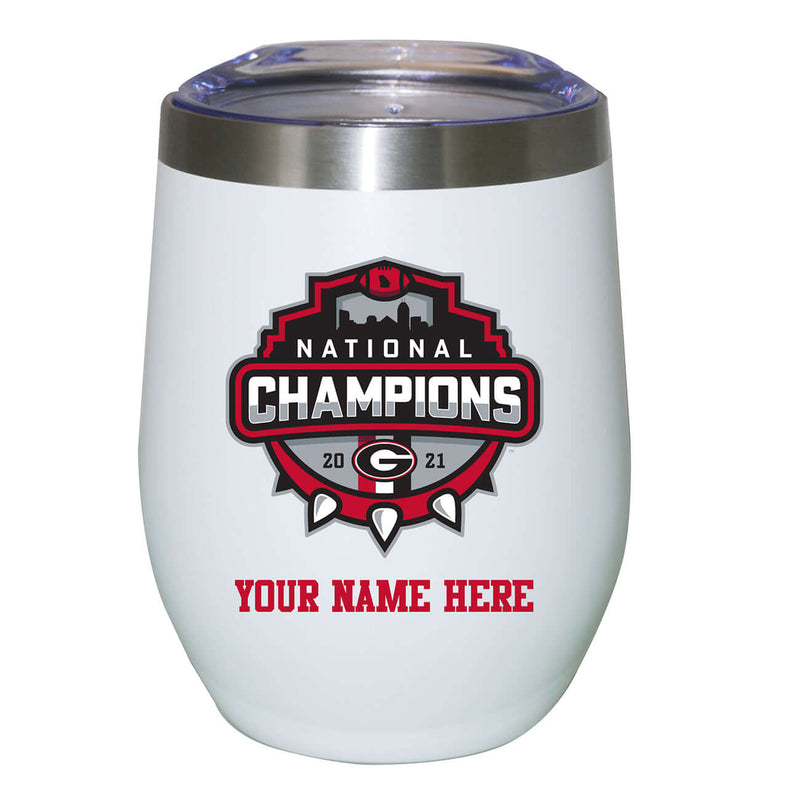 12oz Personalized White Stainless Steel Stemless Tumbler | 2021 National Champion Georgia Bulldogs