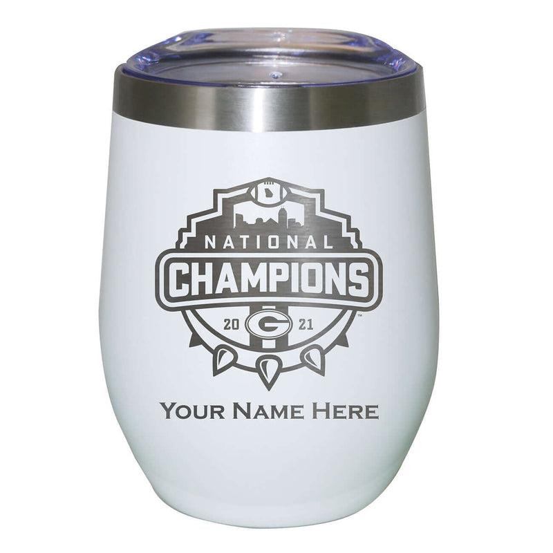 12oz Personalized White Etched Stainless Steel Stemless Tumbler | 2021 National Champion Georgia Bulldogs