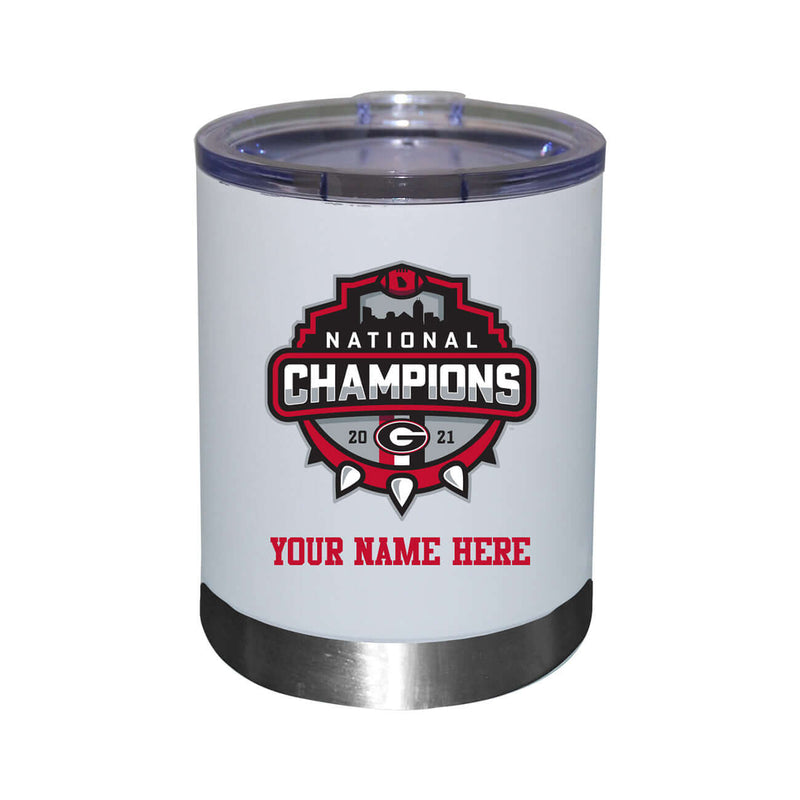 12oz Personalized White Stainless Steel Lowball | 2021 National Champion Georgia Bulldogs