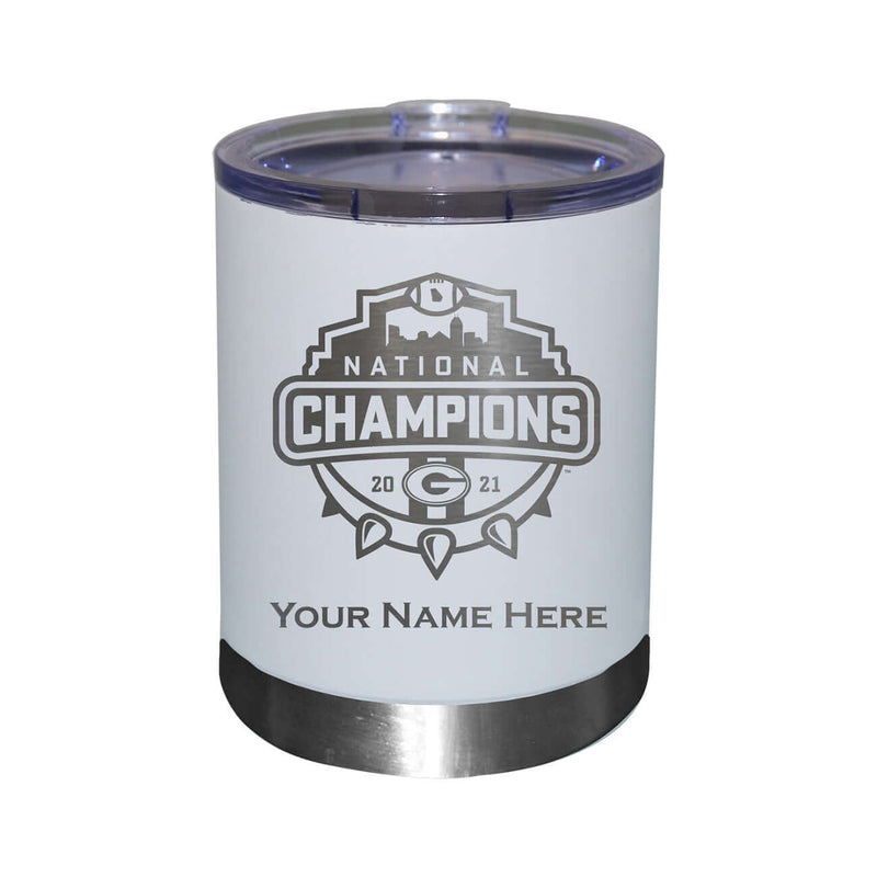 12oz Personalized White Etched Stainless Steel Lowball | 2021 National Champion Georgia Bulldogs