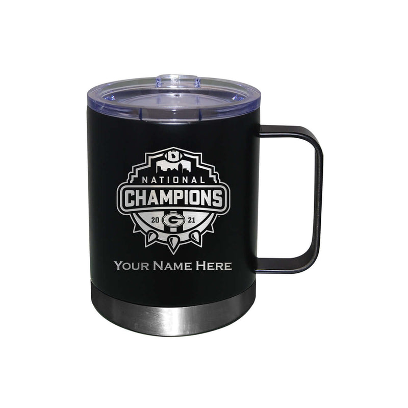 12oz Personalized Black Etched Stainless Steel Lowball with Handle | 2021 National Champion Georgia Bulldogs