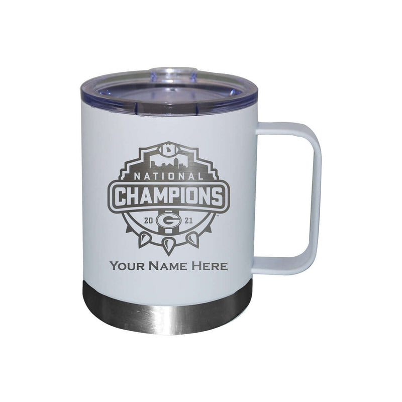 12oz Personalized White Etched Stainless Steel Lowball with Handle | 2021 National Champion Georgia Bulldogs