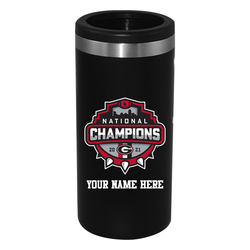 Personalized Black Stainless Steel Slim Can Holder | 2021 National Champion Georgia Bulldogs
