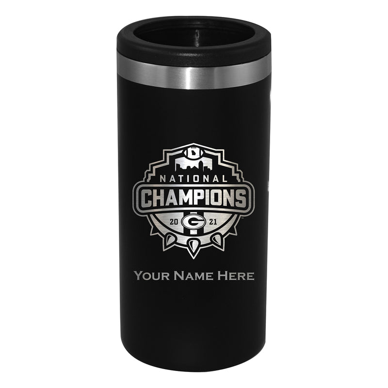 Personalized Etched Black Stainless Steel Slim Can Holder | 2021 National Champion Georgia Bulldogs