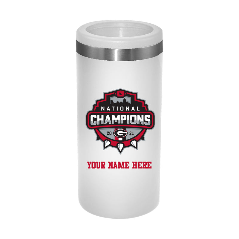 Personalized White Stainless Steel Slim Can Holder | 2021 National Champion Georgia Bulldogs