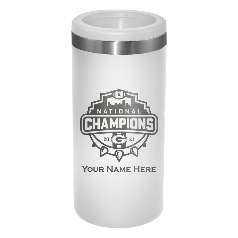 Personalized Etched White Stainless Steel Slim Can Holder | 2021 National Champion Georgia Bulldogs