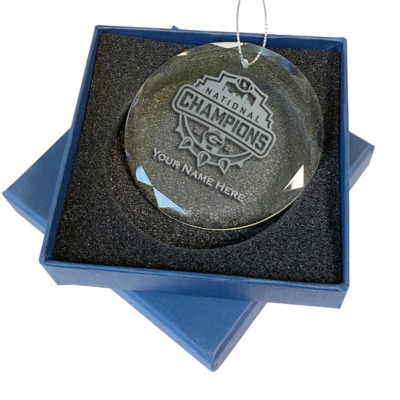 Personalized Etched Faceted Glass Ornament | 2021 National Champion Georgia Bulldogs