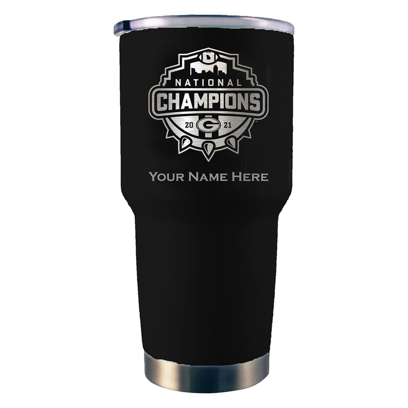 30oz Personalized Etched Black Stainless Steel Tumbler | 2021 National Champion Georgia Bulldogs