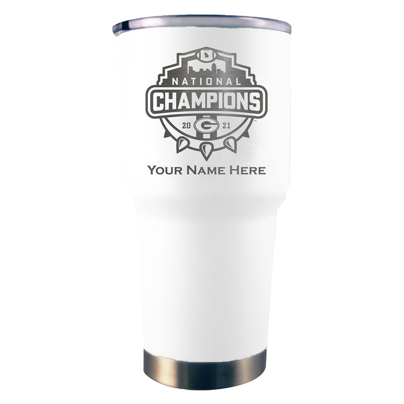 30oz Personalized Etched White Stainless Steel Tumbler | 2021 National Champion Georgia Bulldogs