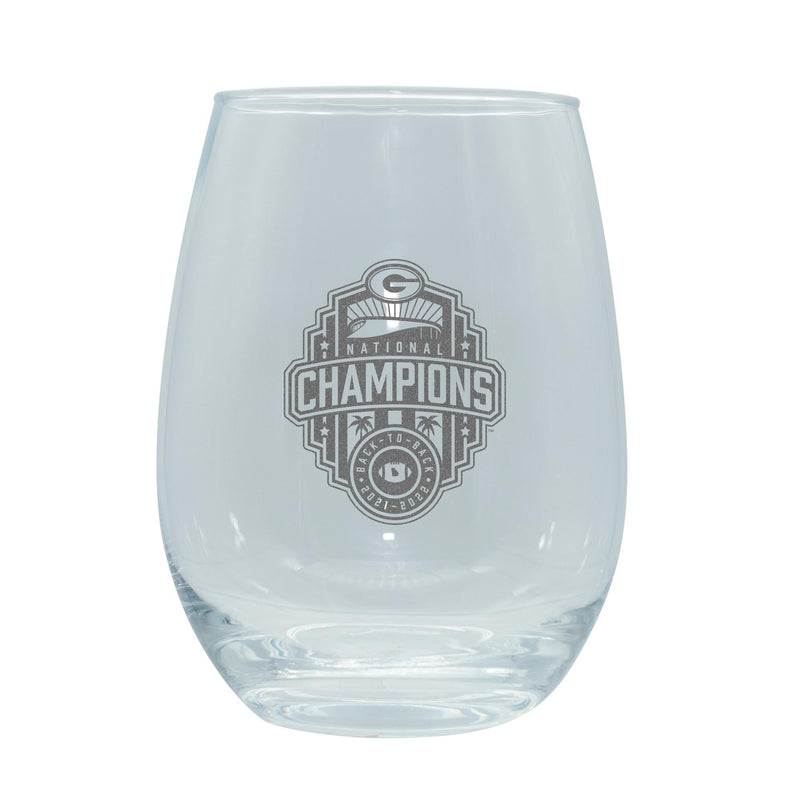 15oz Etched Stemless Wine Glass | 2022 National Champion Georgia Bulldogs