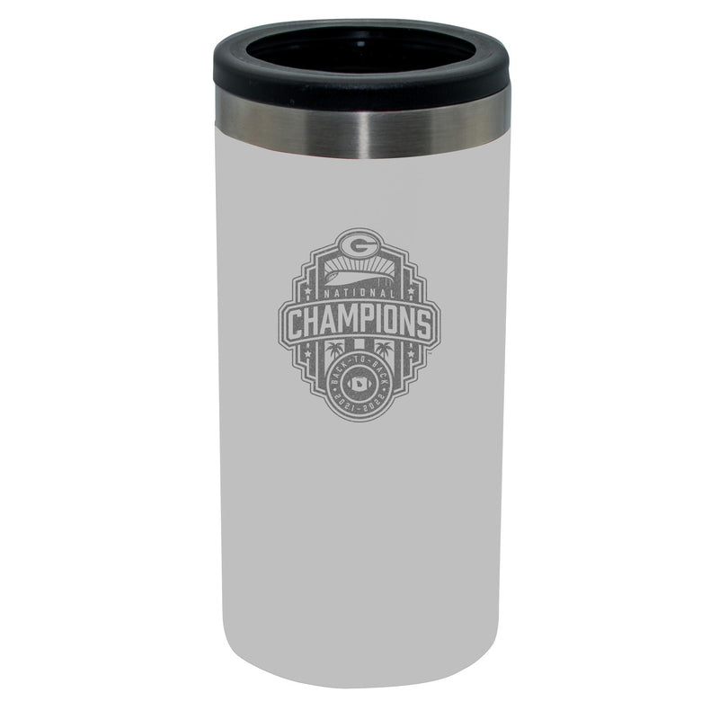 12oz White Etched Stainless Steel Slim Can Holder | 2022 National Champion Georgia Bulldogs