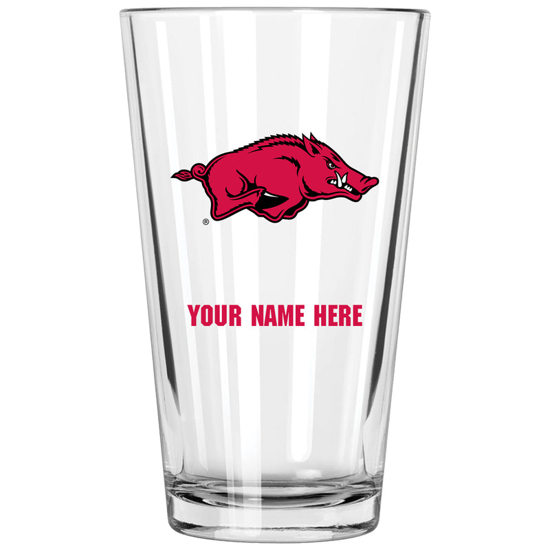 17oz Personalized Pint Glass | Arkansas Razorbacks