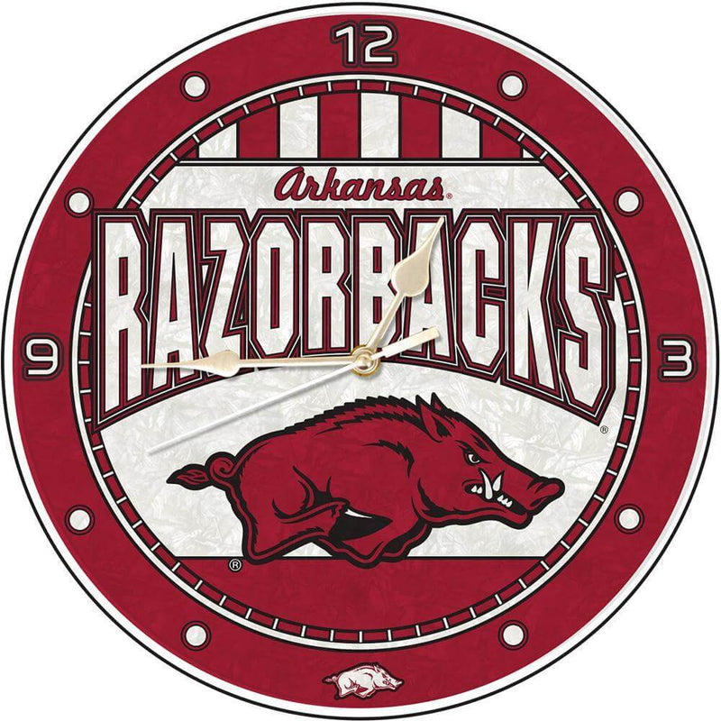 12 Inch Art Glass Clock | Arkansas Razorbacks ARK, Arkansas Razorbacks, COL, CurrentProduct, Home & Office_category_All 687746445335 $38.49