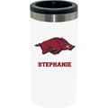 12oz Personalized White Stainless Steel Slim Can Holder | Arkansas Razorbacks