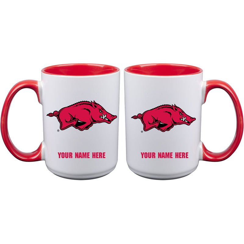 15oz Inner Color Personalized Ceramic Mug | Arkansas Razorbacks 2790PER, ARK, Arkansas Razorbacks, COL, CurrentProduct, Drinkware_category_All, Personalized_Personalized  $27.99