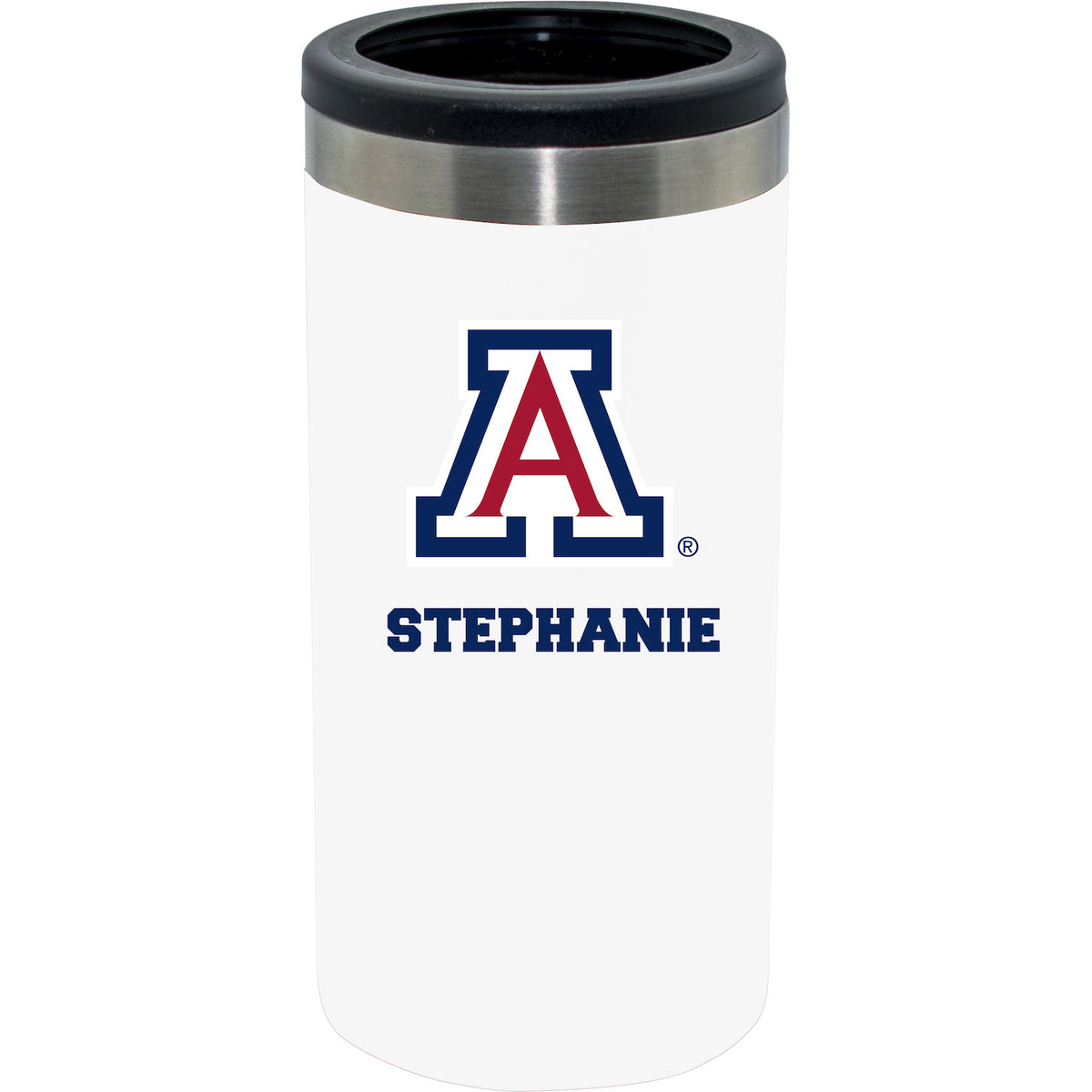 12oz Personalized White Stainless Steel Slim Can Holder | Arizona Wildcats