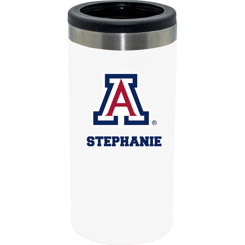 12oz Personalized White Stainless Steel Slim Can Holder | Arizona Wildcats