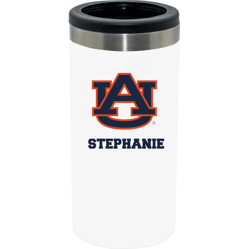 12oz Personalized White Stainless Steel Slim Can Holder | Auburn Tigers