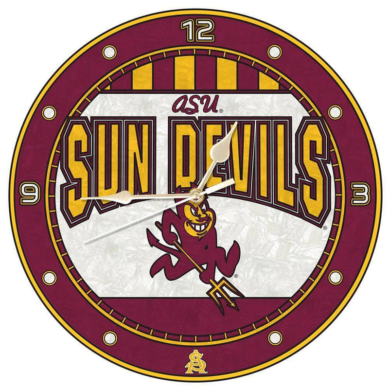12 Inch Art Glass Clock | Arizona State University Arizona State Sun Devils, AZS, COL, CurrentProduct, Home & Office_category_All 687746445373 $38.49