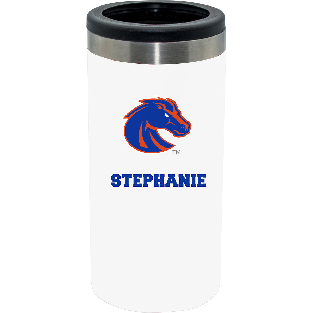 12oz Personalized White Stainless Steel Slim Can Holder | Boise State University