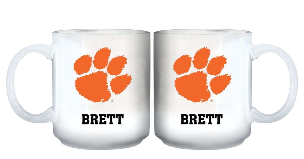11oz White Personalized Ceramic Mug - Clemson Clemson Tigers, CLM, COL, CurrentProduct, Custom Drinkware, Drinkware_category_All, Gift Ideas, Personalization, Personalized_Personalized 194207464885 $20.11