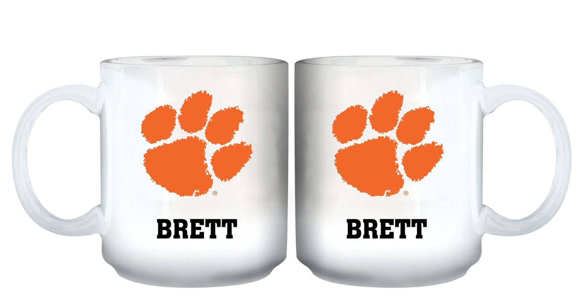 11oz White Personalized Ceramic Mug - Clemson Clemson Tigers, CLM, COL, CurrentProduct, Custom Drinkware, Drinkware_category_All, Gift Ideas, Personalization, Personalized_Personalized 194207464885 $20.11