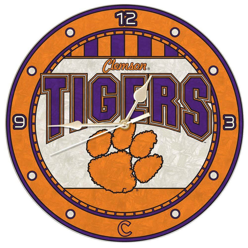 12 Inch Art Glass Clock | Clemson University Clemson Tigers, CLM, COL, CurrentProduct, Home & Office_category_All 687746445410 $38.49