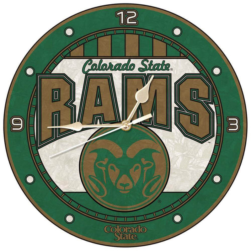 12 Inch Art Glass Clock | Colorado State University COL, Colorado State Rams, COS, CurrentProduct, Home & Office_category_All 687746503011 $38.49