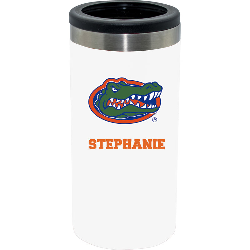 12oz Personalized White Stainless Steel Slim Can Holder | Florida Gators