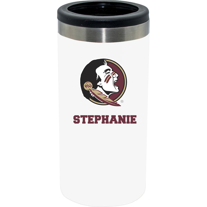 12oz Personalized White Stainless Steel Slim Can Holder | Florida State Seminoles