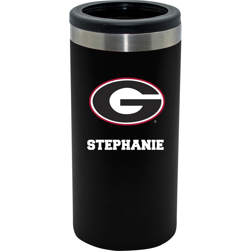 12oz Personalized Black Stainless Steel Slim Can Holder | Georgia Bulldogs