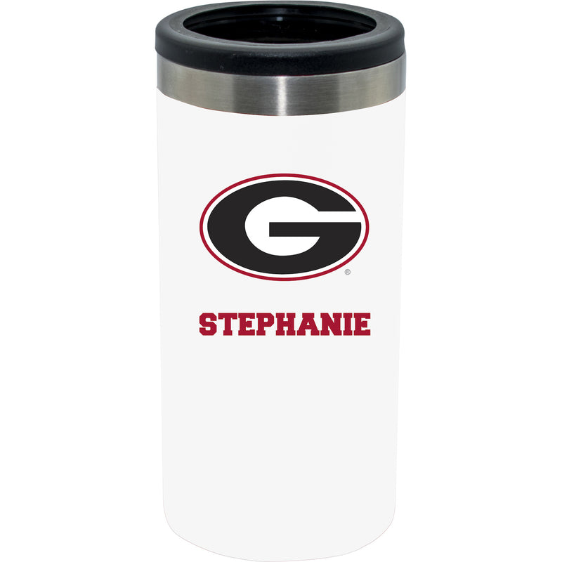 12oz Personalized White Stainless Steel Slim Can Holder | Georgia Bulldogs