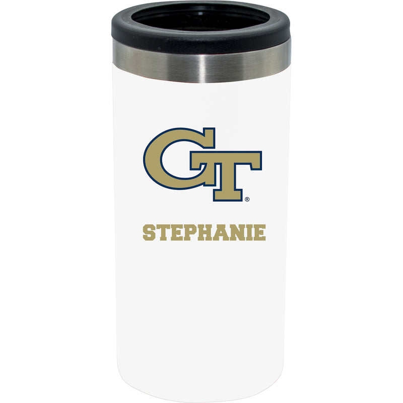 12oz Personalized White Stainless Steel Slim Can Holder | Georgia Tech Yellow Jackets