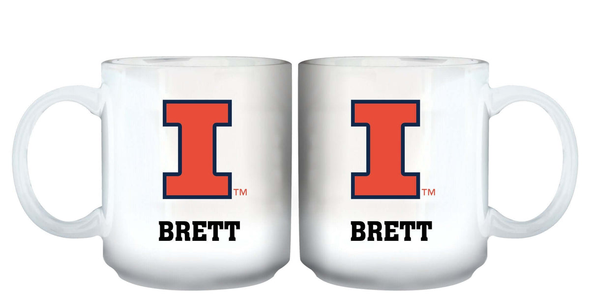 11oz White Personalized Ceramic Mug | Illinois University COL, CurrentProduct, Custom Drinkware, Drinkware_category_All, Gift Ideas, ILL, Illinois Fighting Illini, Personalization, Personalized_Personalized 194207464946 $20.11