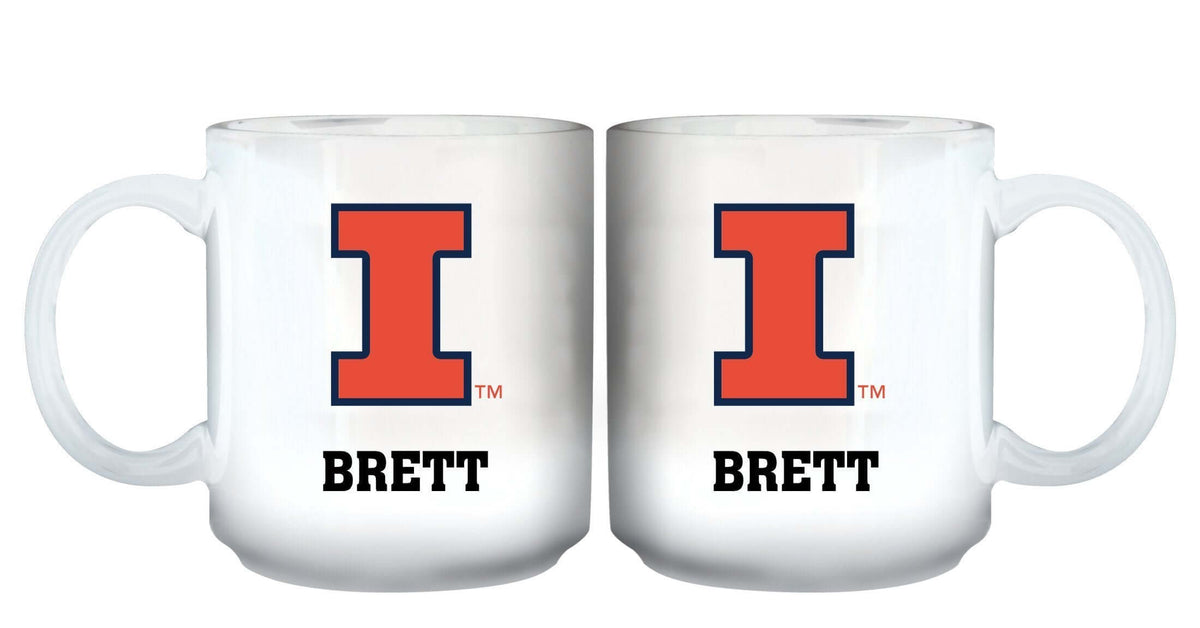 11oz White Personalized Ceramic Mug | Illinois University COL, CurrentProduct, Custom Drinkware, Drinkware_category_All, Gift Ideas, ILL, Illinois Fighting Illini, Personalization, Personalized_Personalized 194207464946 $20.11