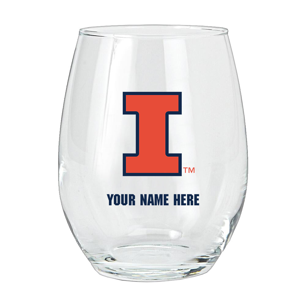 15oz Personalized Stemless Glass | Illinois Fighting Illini