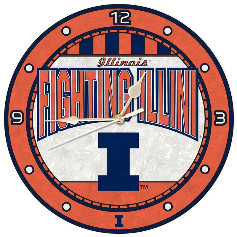 12 Inch Art Glass Clock | Illinois Fighting Illini COL, CurrentProduct, Home & Office_category_All, ILL, Illinois Fighting Illini 687746445502 $38.49