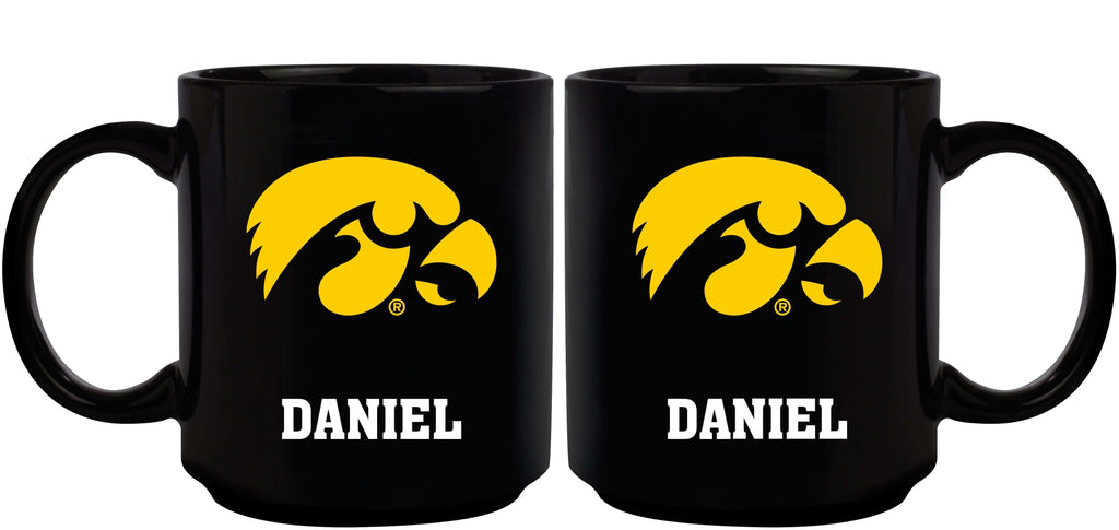 11oz Black Personalized Ceramic Mug | Iowa University COL, CurrentProduct, Custom Drinkware, Drinkware_category_All, Gift Ideas, IOW, Iowa Hawkeyes, Personalization, Personalized_Personalized 194207389027 $20.11